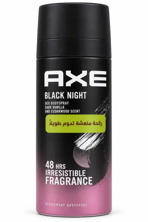 أكس Black Night بخاخ مزيل عرق للرجال برائحة الفانيليا الداكنة وخشب الأرز – ثبات حتى 48 ساعة