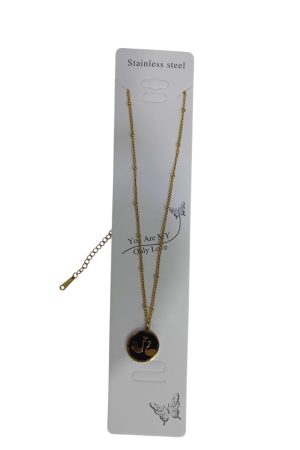 سلسلة ستانلس ستيل بتعليقة بجعة داخل دائرة – أسود وذهبي