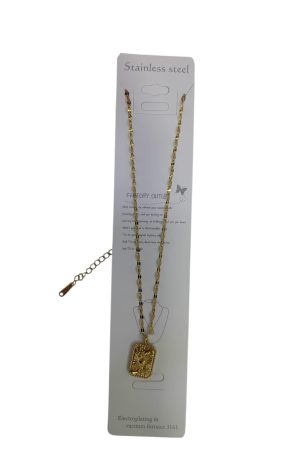 سلسلة ستانلس ستيل بتعليقة ميدالية بارزة – لون ذهبي
