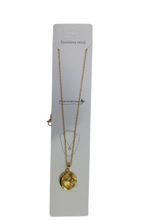 سلسلة ستانلس ستيل بتعليقة قرص شمسي محزز – لون ذهبي