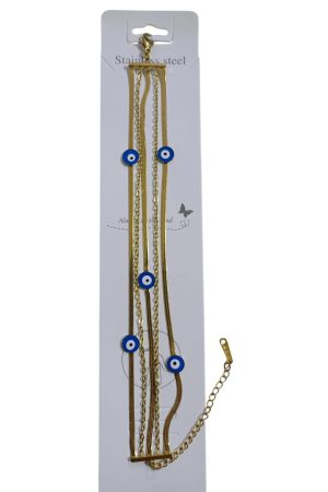 انسيال ستانلس ستيل متعدد الطبقات بتعليقات العين الزرقاء – لون ذهبي