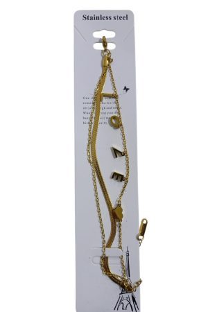 انسيال ستانلس ستيل متعدد الطبقات بحروف Love وقلب – لون ذهبي