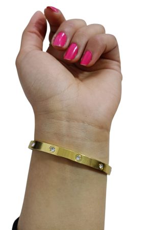 انسيال ستانلس ستيل لون ذهبي مرصّع بفصوص لامعة – تصميم كلاسيك سادة