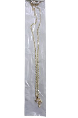 سلسلة قطة ستانلس ستيل مطلية ذهبي مرصّعة بفصوص لامعة