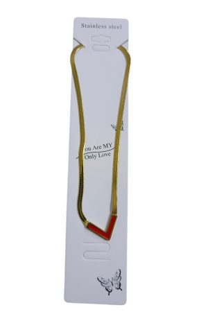 سلسلة ستانلس ستيل بحرف V أحمر – لون ذهبي