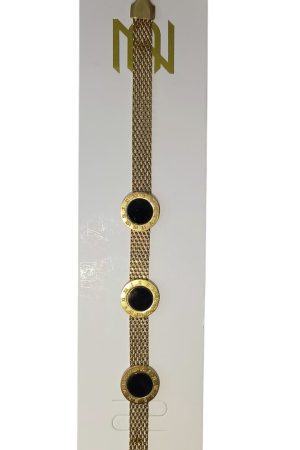 إسورة ستانلس ستيل شبك بميداليات دائرية سوداء – لون ذهبي مطلي