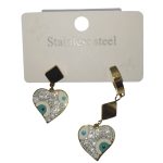 حلق ستانلس ستيل قلوب مرصعة مع عين زرقاء – لون ذهبي