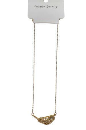 سلسلة ريشة ستانلس ستيل مطلية ذهبي مرصّعة بفصوص لامعة